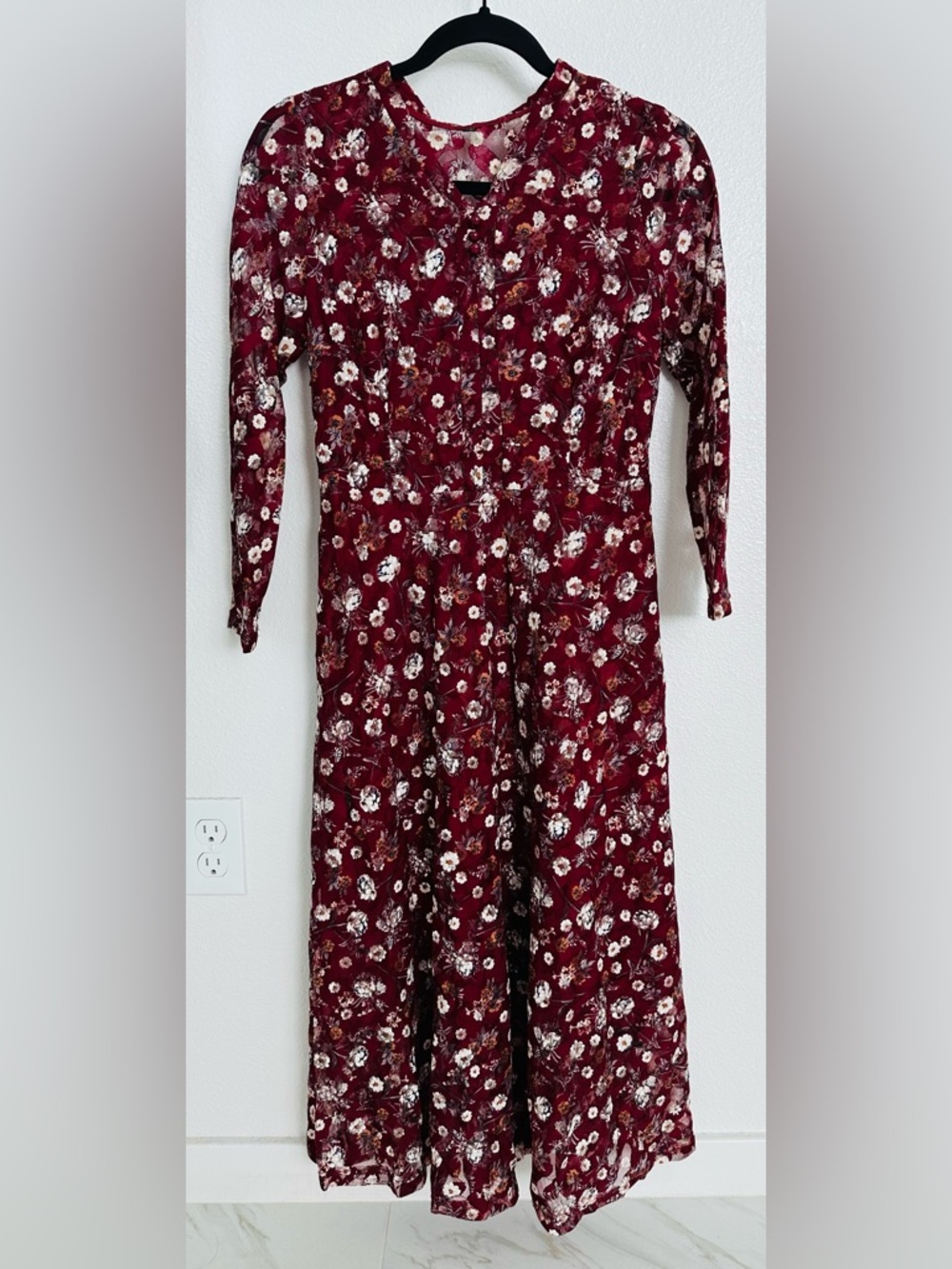 Women's Floral Midi Dress in Burgundy